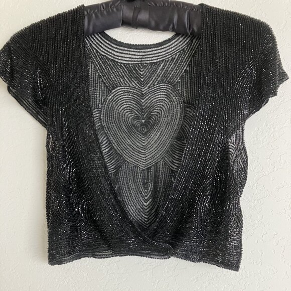 BLACK FULLY BEADED BOLERO / SHRUG - Picture 3 of 11